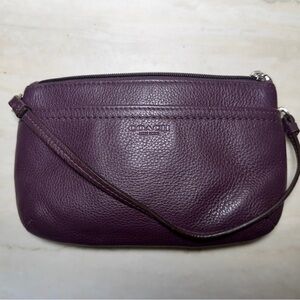 Coach Pebbled Leather Wristlet in Eggplant Purple